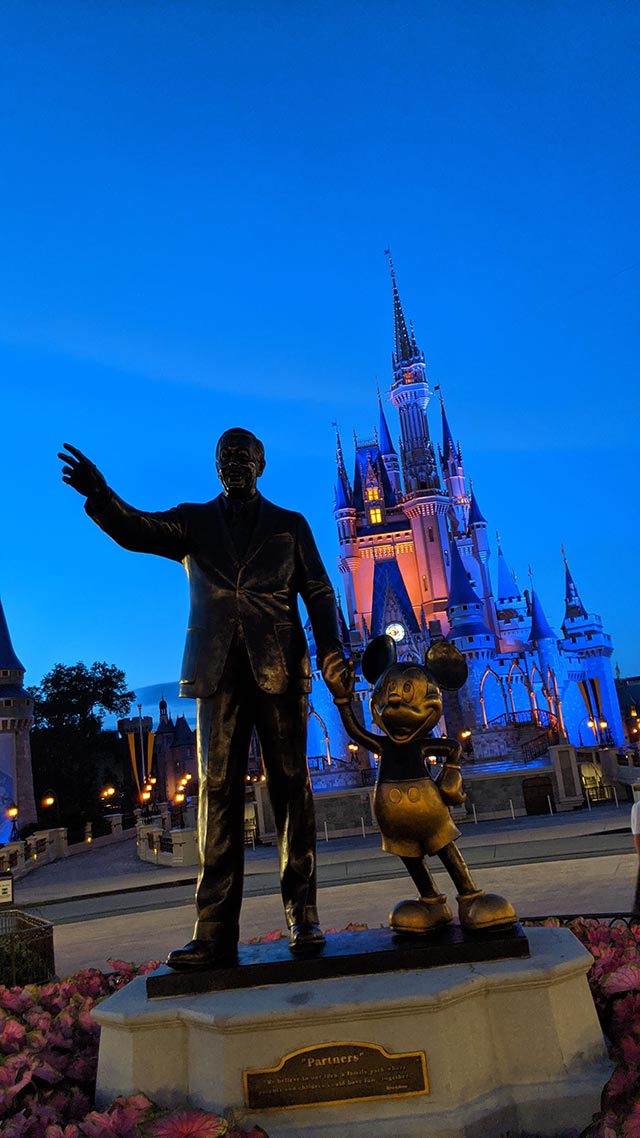 Cinderella Castle Walt and Mickey Statue Magic Kingdom Vertical