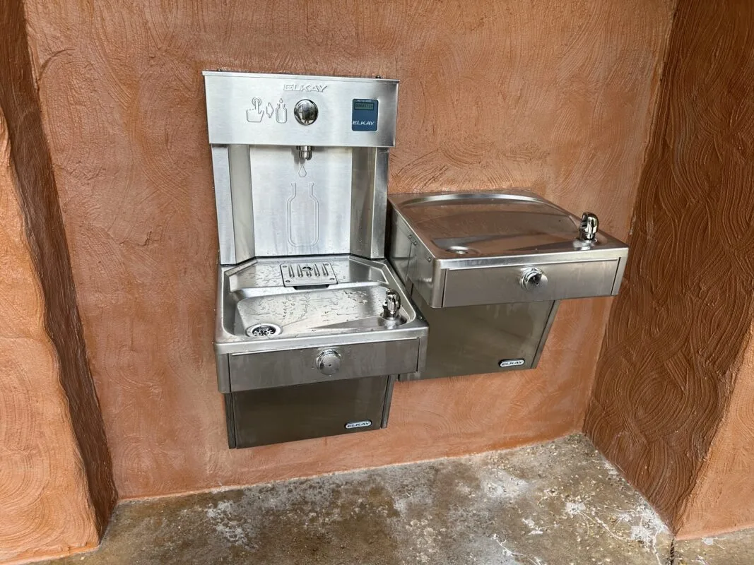 Two stainless steel water bottle fillers at Walt Disney World.