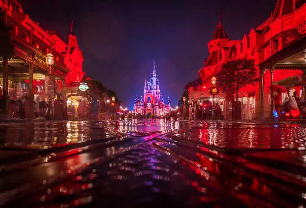 Rainy evening on Main Street USA at Magic Kingdom