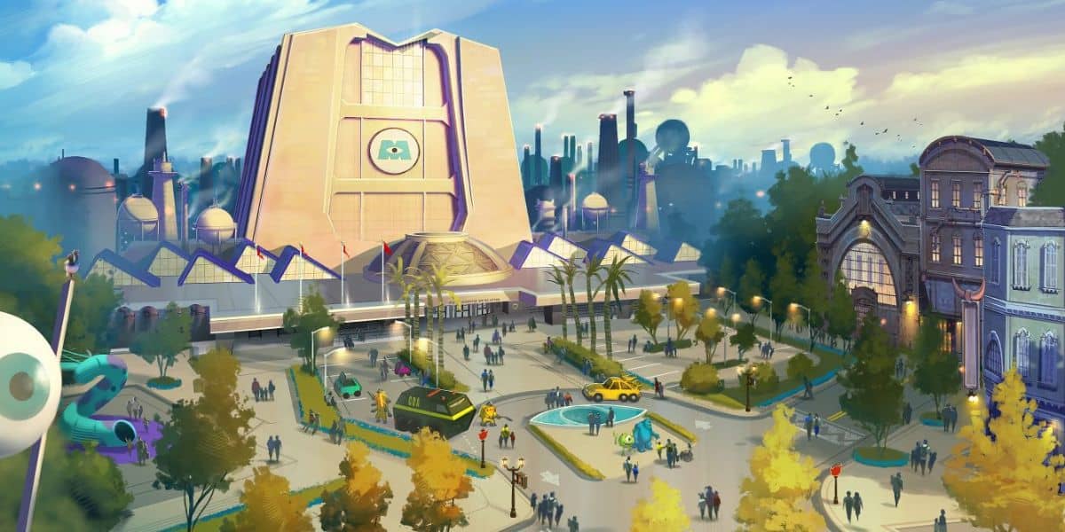 Monsters Inc land artists rendering from D23