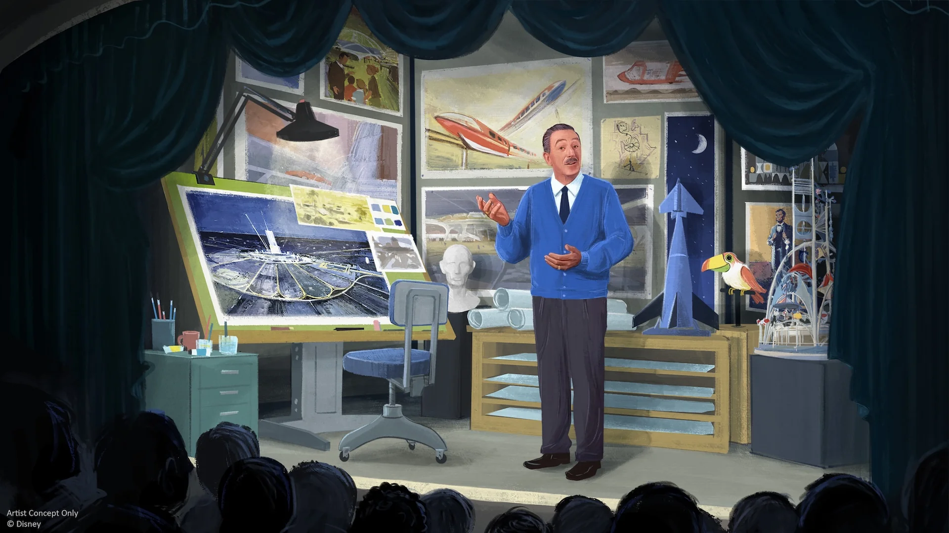 Carousel of Progress New Year's Eve 1999 scene concept art