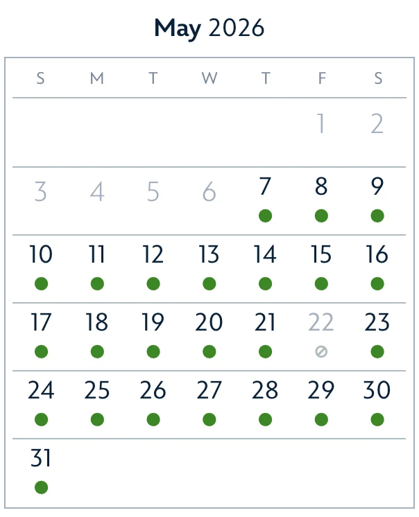 Walt Disney World Annual Passholder reservation calendar showing Disney's Hollywood Studios unavailable on May 22, 2026