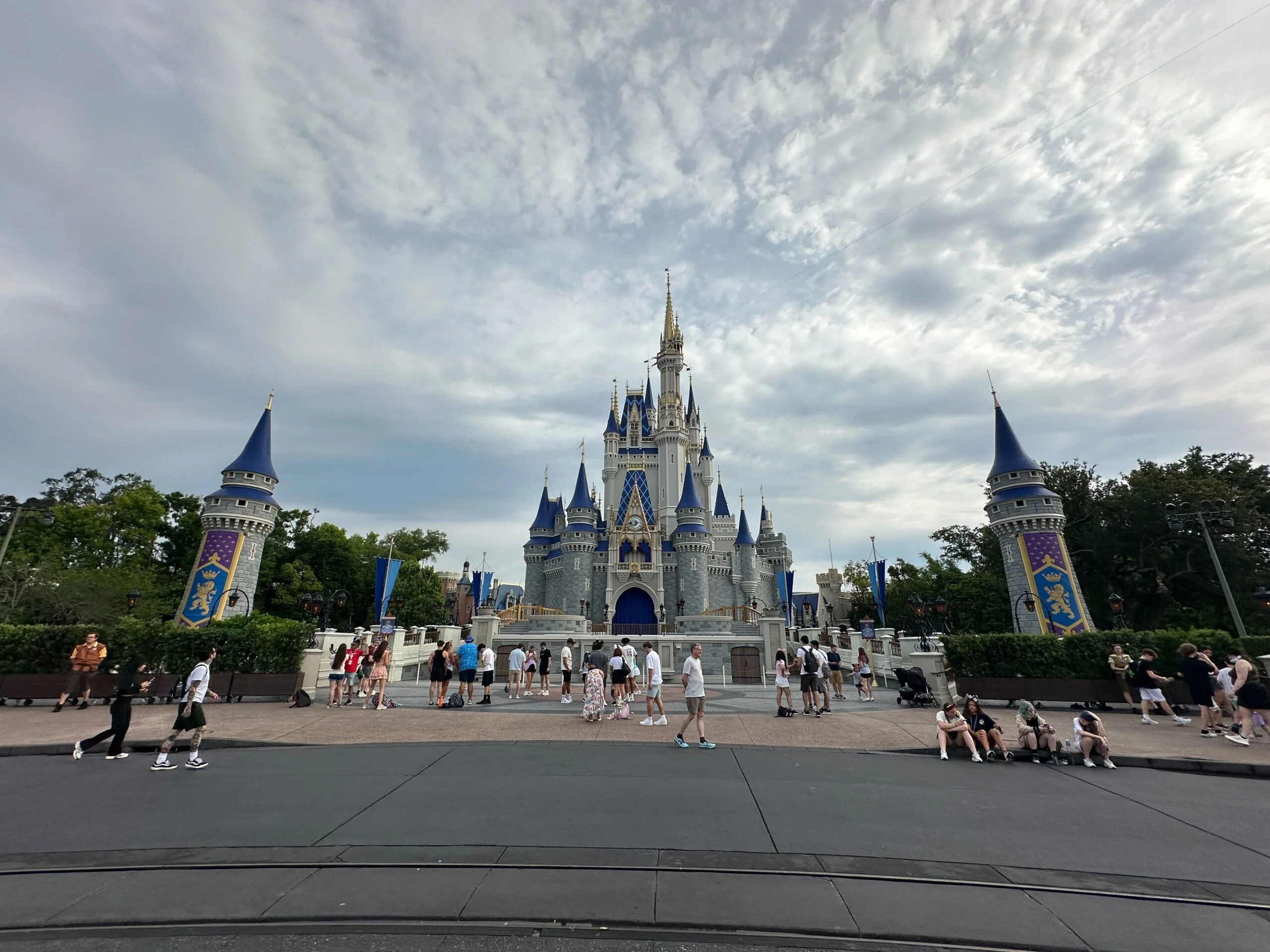 Cinderella Castle at Magic Kingdom with event preparation equipment for the Dave Matthews Band performance