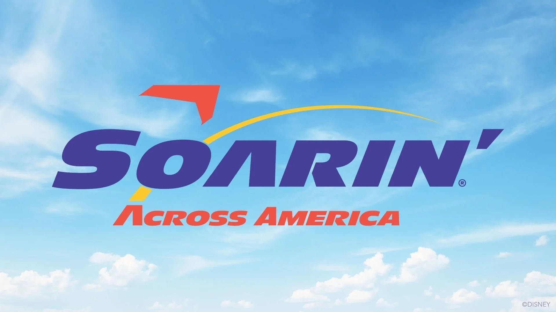 Soarin' Across America graphic with the Statue of Liberty, an eagle, and a stylized American flag landscape