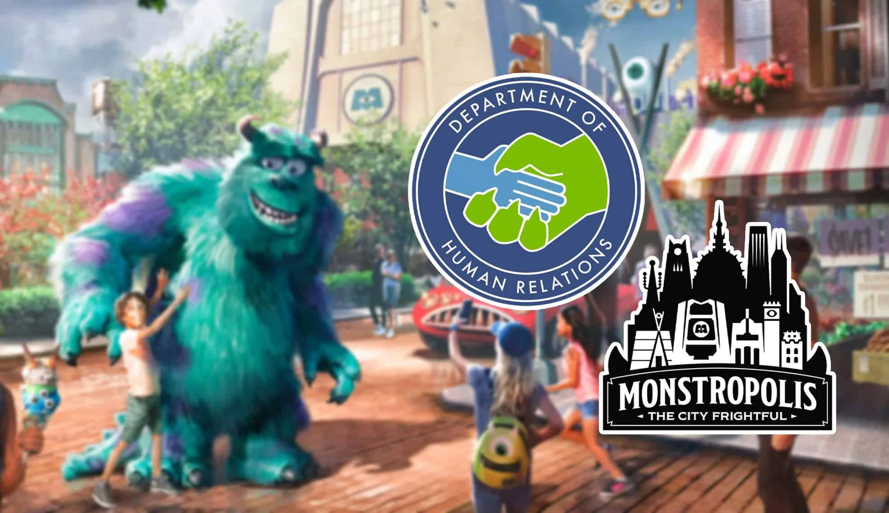 Monstropolis street view concept art with city signs at Disney Hollywood Studios