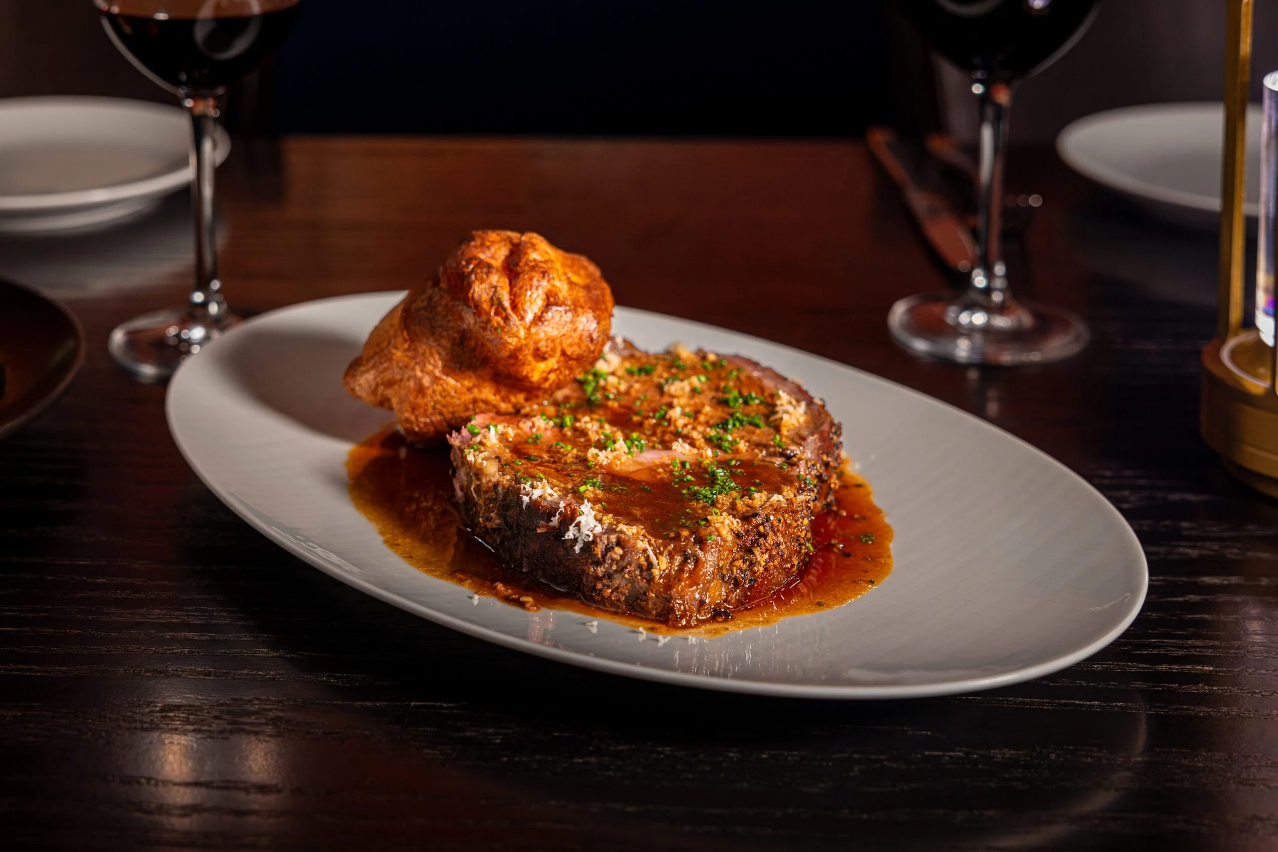 Slow-roasted prime rib served at Bourbon Steak Orlando
