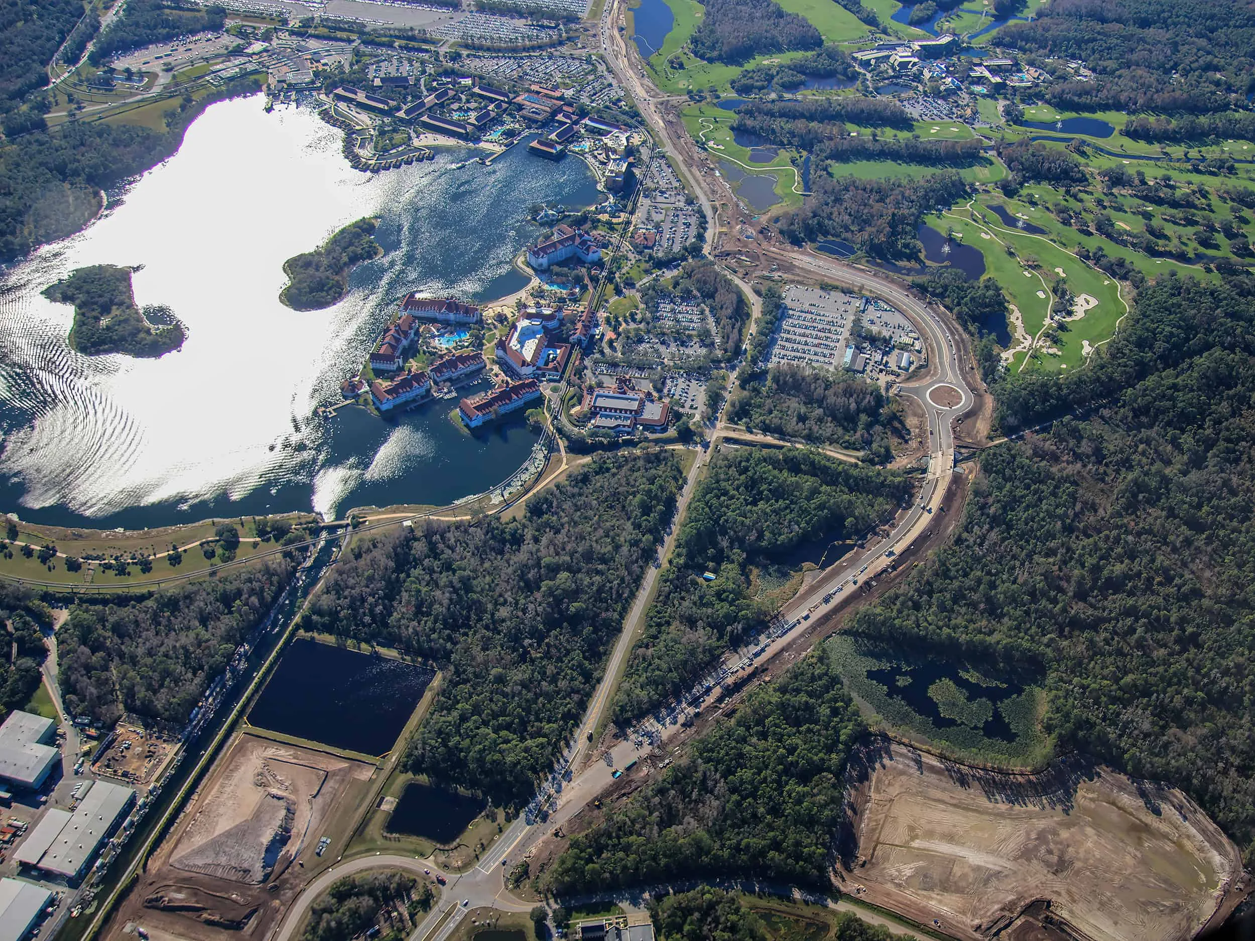 Aerial view of Floridian Way and World Drive North construction near Magic Kingdom