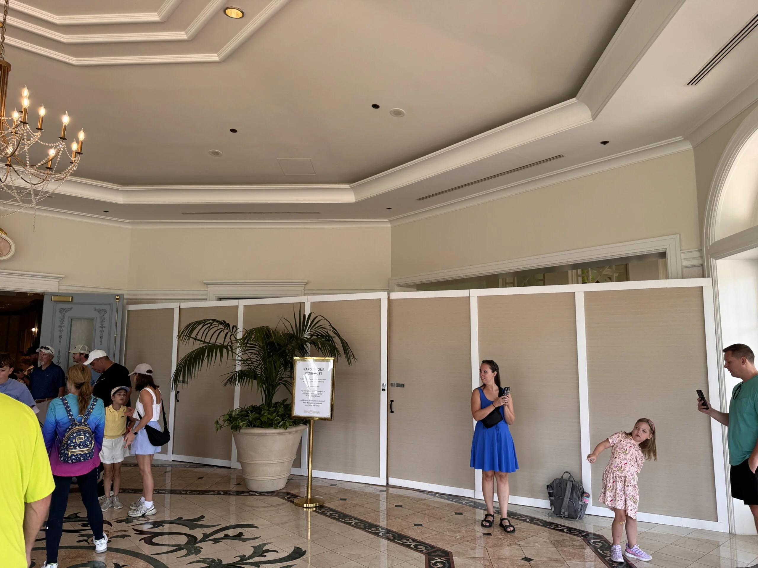 Construction walls outside Grand Floridian Café during refurbishment