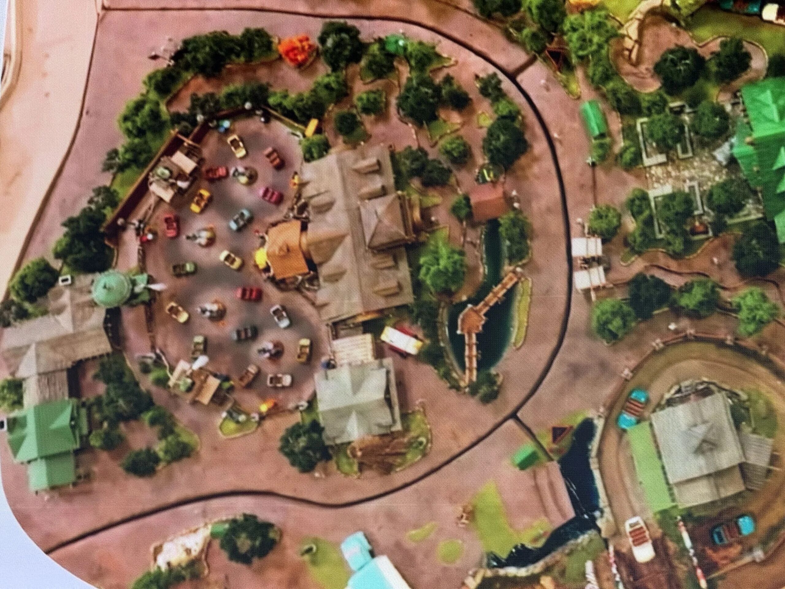 Overhead layout for the Miss Fritter attraction at Piston Peak
