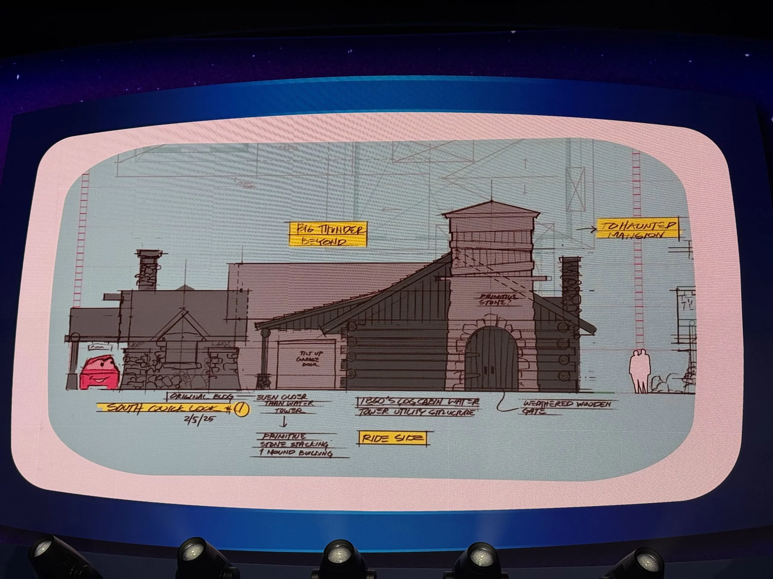 Piston Peak attraction scale drawing beside Magic Kingdom landmarks